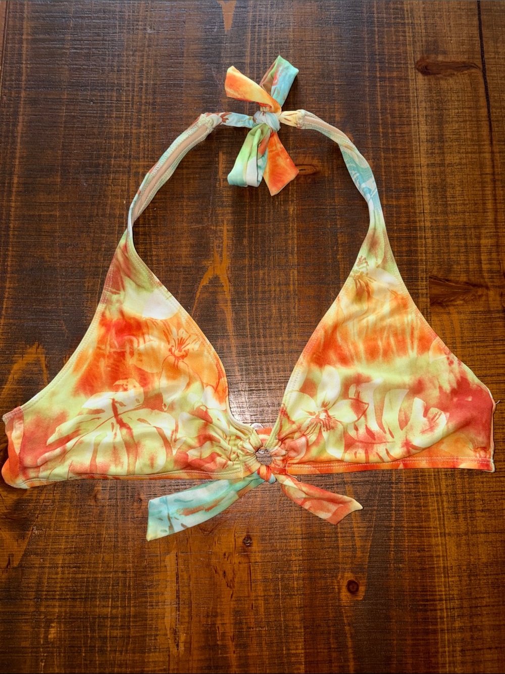 LEI Tropical Boho Tie-Dye Halter Bikini Top